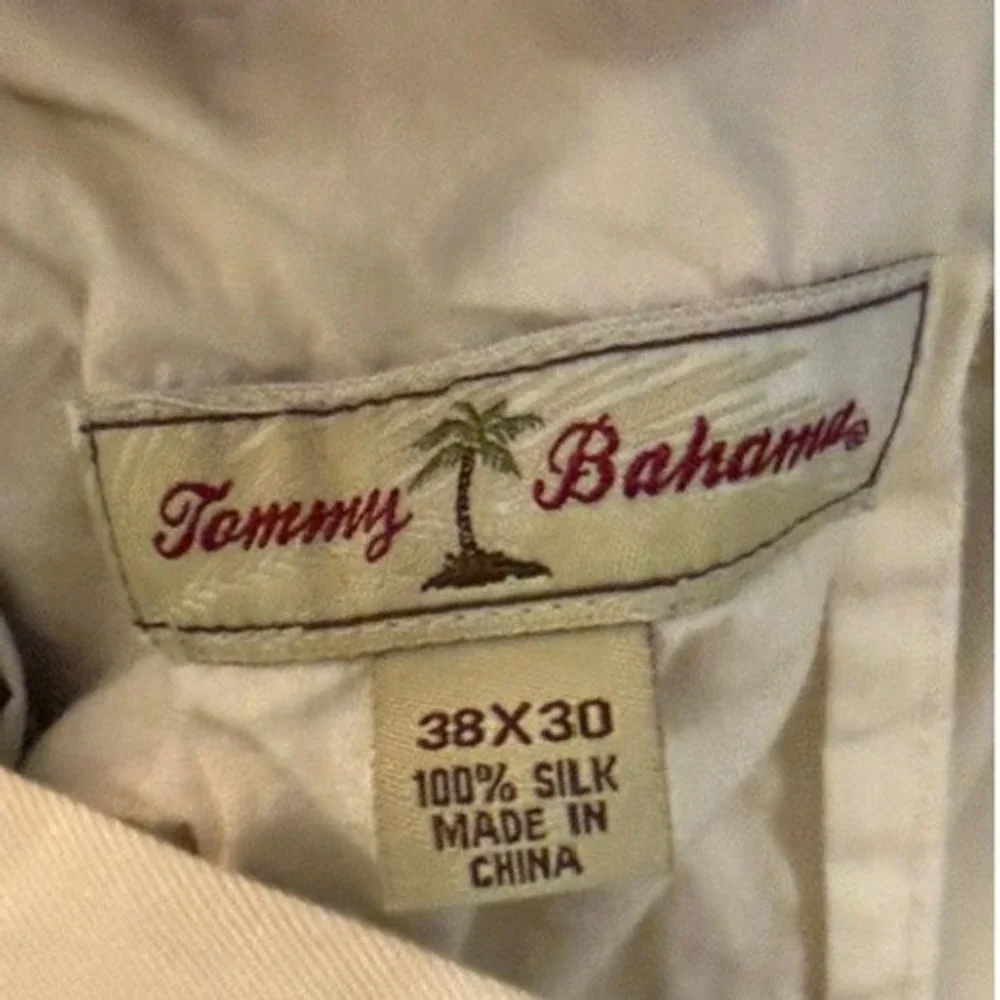 Tommy Bahama Mens 38x30 Cream 100% Silk Pleated Relaxed Wide Leg Trousers Pants